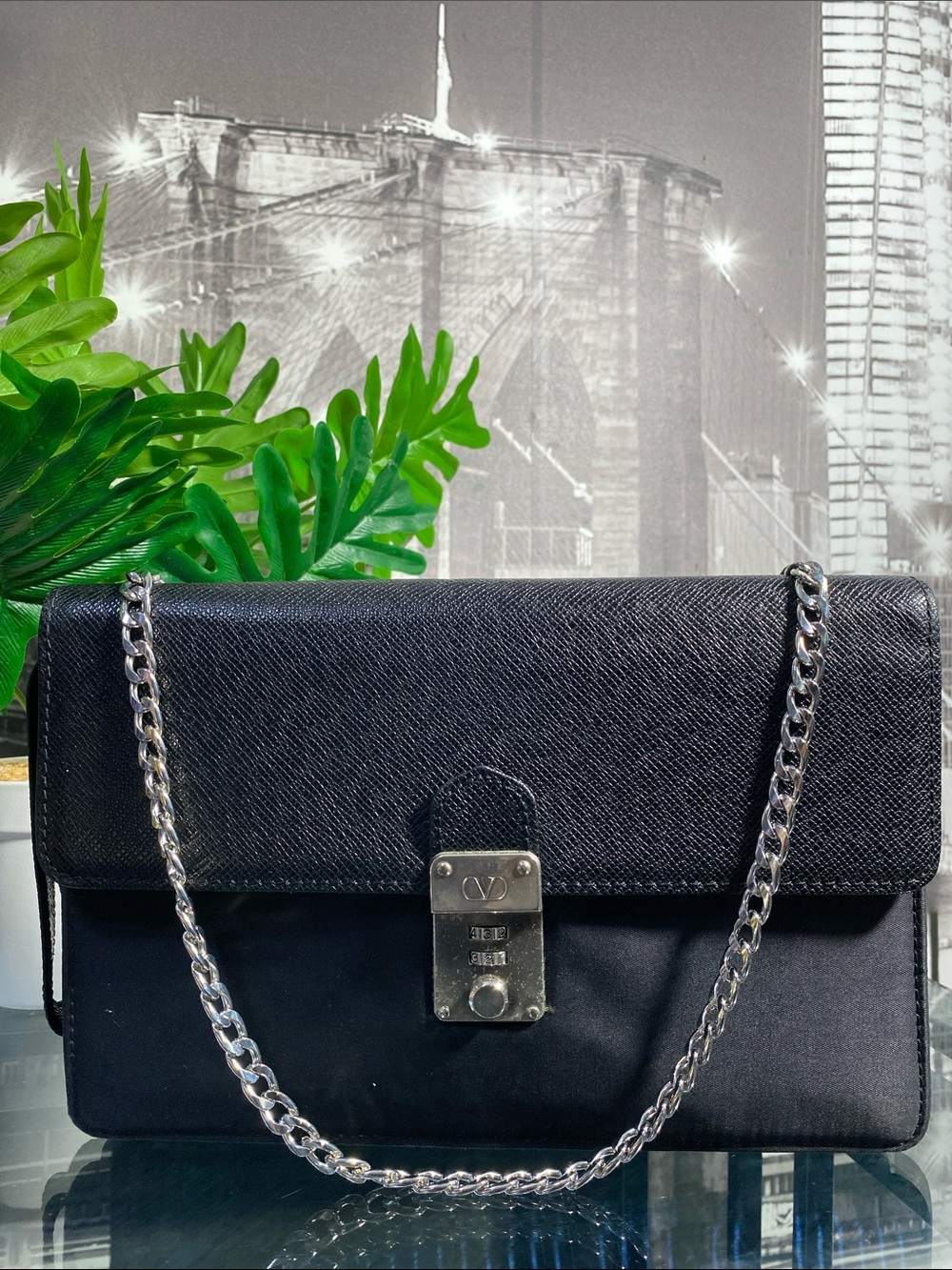 Authentic VALENTINO Black Leather and Nylon Bag